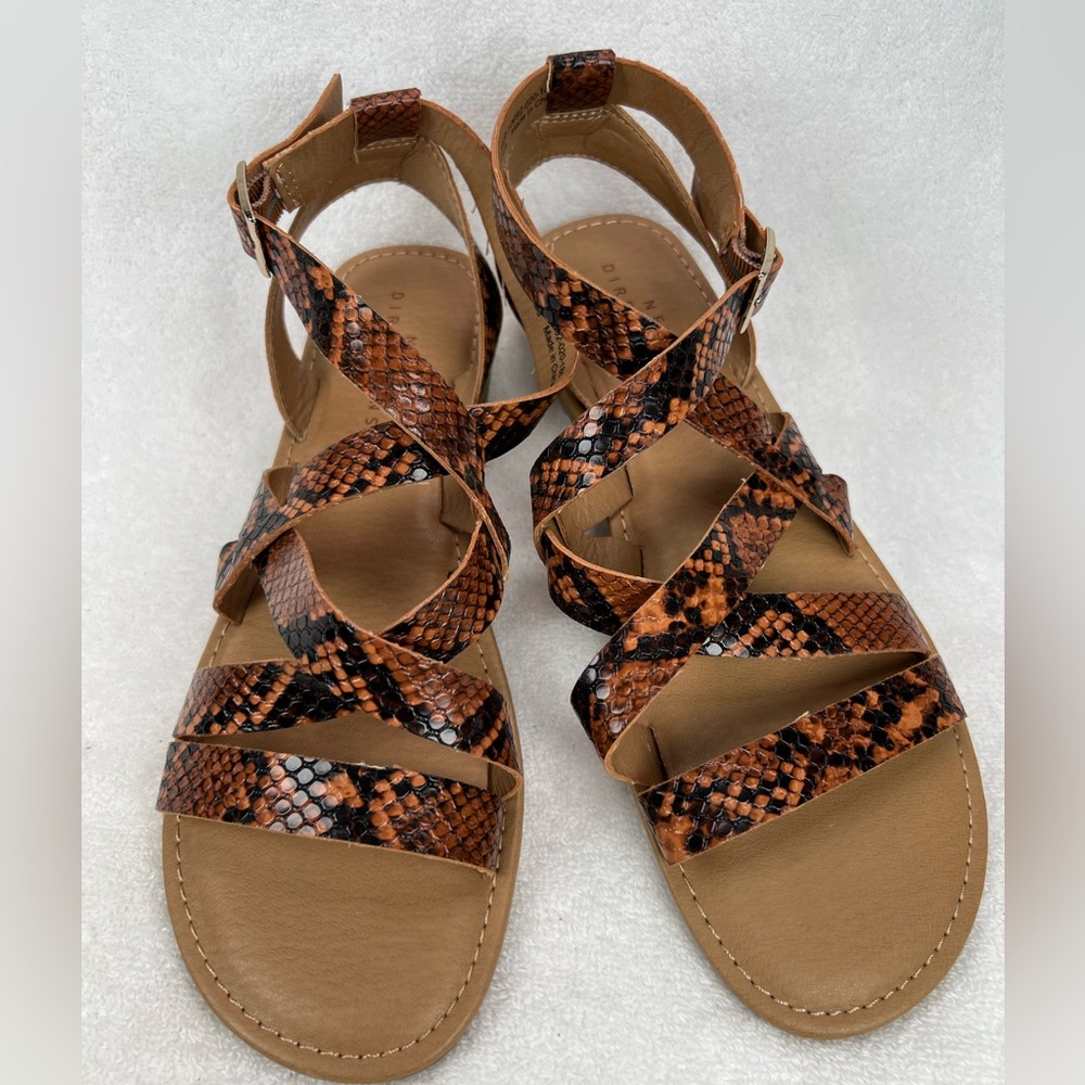 New Direction, animal print strap sandals